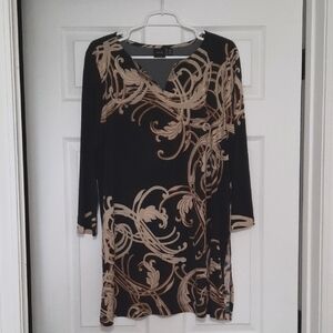 Rafaella XL Brown and Tan Sparkle Graphic Tunic with 3/4 Sleeves